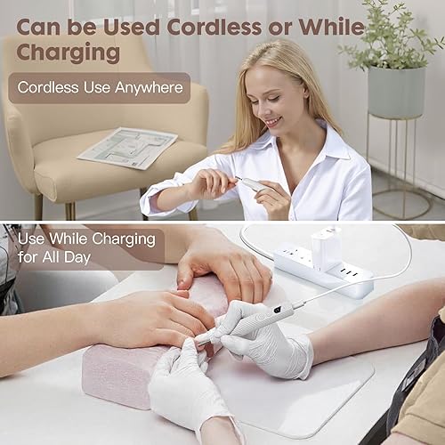 Miniatura 7 de Lima de uñas eléctrica, kit de taladro de uñas con lámpara de uñas, lima de uñas inalámbrica para uñas de gel acrílico, herramienta profesional de