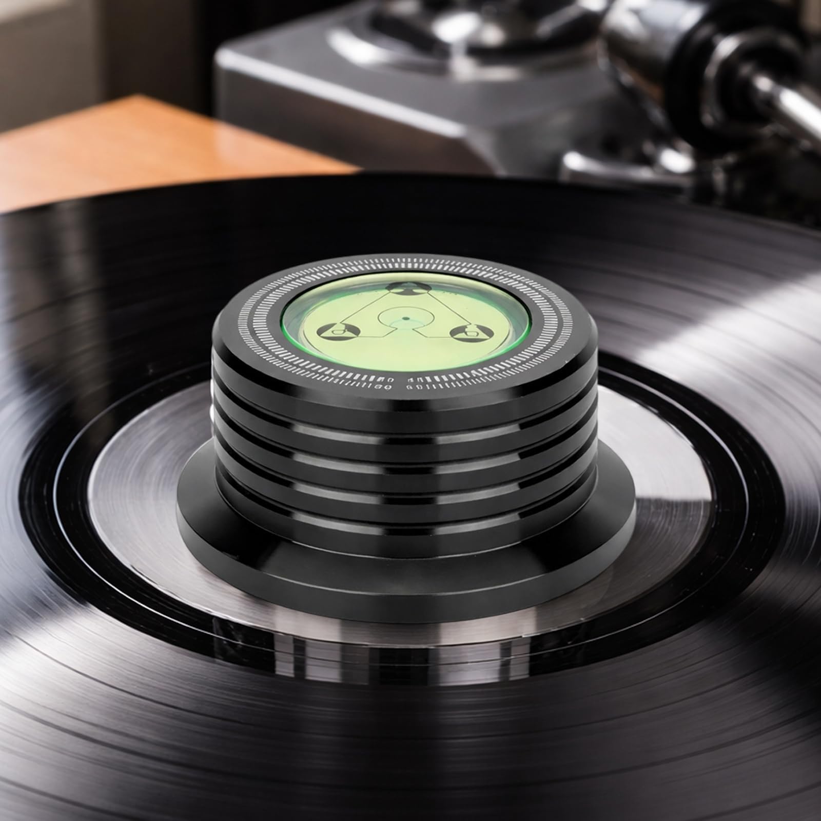 Record Weight Stabilizer, Turntable Level and Strobe Scale, 280G LP Disc Stabilizer Vinyl Clamp for Phonograph (60Hz, Black)