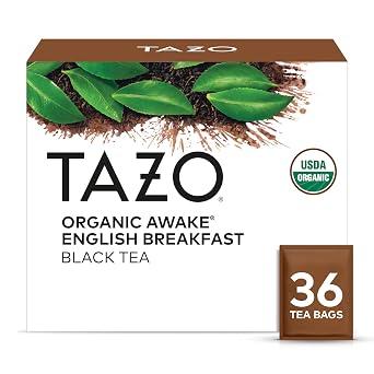 TAZO Organic Awake English Breakfast Black Tea Bags 36 Count - High Caffeine Morning Tea with Bold Malty Flavor, Non-GMO Certified Organic Black Tea Bags for Energy