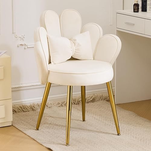 VINGLI Petal - Silla de tocador de maquillaje con respaldo, silla de escritorio para niñas, cómoda sin ruedas, moderna silla de comedor, silla