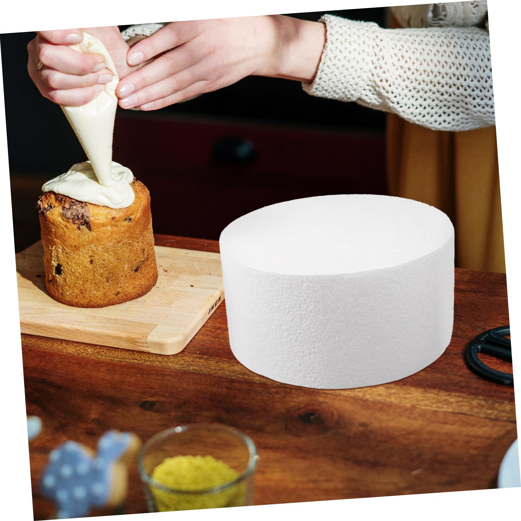 IMIKEYA 2 Ensembles Modèle De Gâteau En Mousse Moule À Cake Rond Mannequins De Gâteaux Ronds Gâteau Rond En Mousse Éponge Artisanale Faux Gâteau De Mariage Blanche 3 Pièces * 2