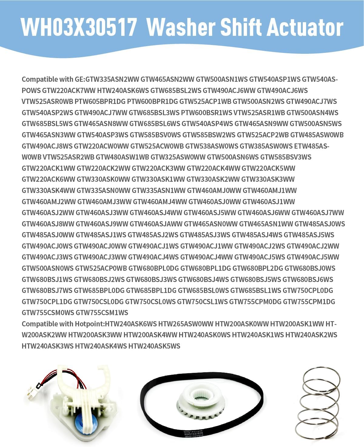 2025 Upgraded WH03X30517 Washer Shift Actuator Fit for GE & Hotpoint Washers - Compatible with Mode Shifter Actuator WH01X27538, Washer Drive Belt WH05X24185, and Washing Machine Clutch & Spring