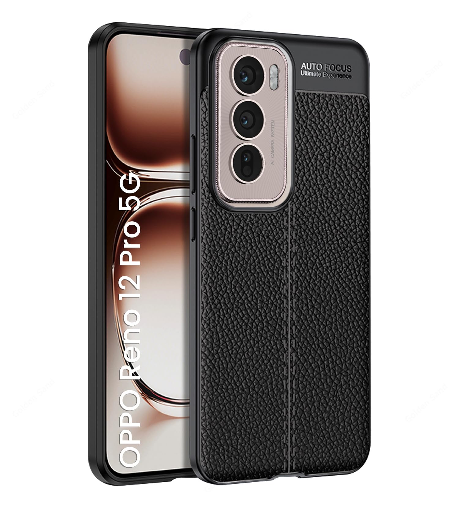 Golden Sand Cover Leather Texture Series Shockproof Armor TPU Back Cover Case for Oppo Reno 12 Pro 5G Mobile Phone, Black (B0D9YG1R22) Amazon Price History, Amazon Price Tracker