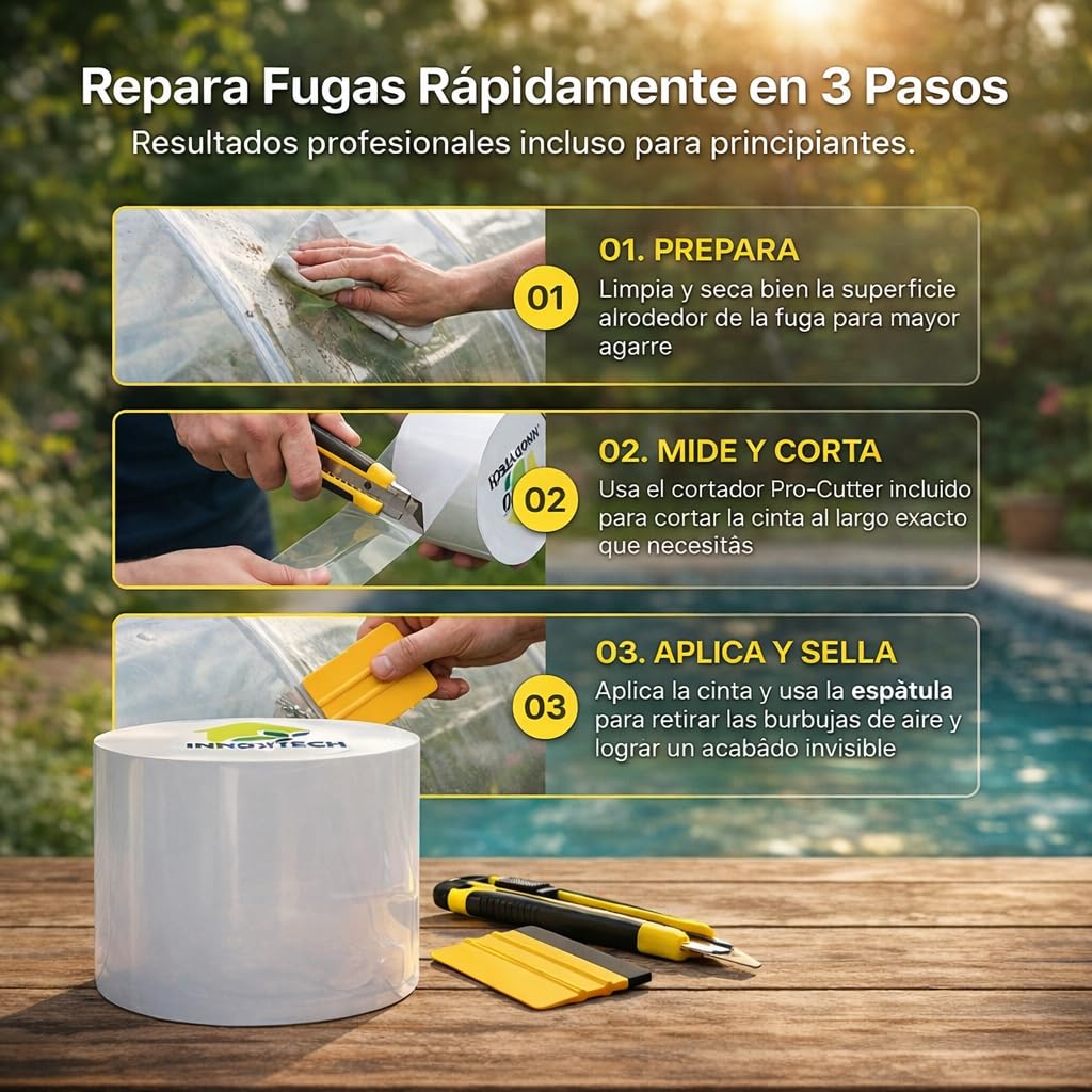 Cinta impermeable autoadhesiva (10 cm x 1,5 m), cinta adhesiva impermeable de PVC, sellador fugas agua ideal para hogar, jardín o camping, repara fugas, grietas y roturas en segundos sin esfuerzo