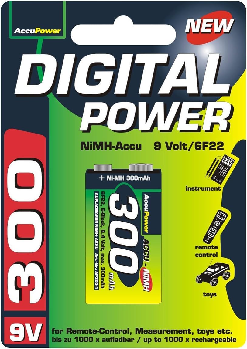 AccuPower 9V 300mAh Rechargeable Battery