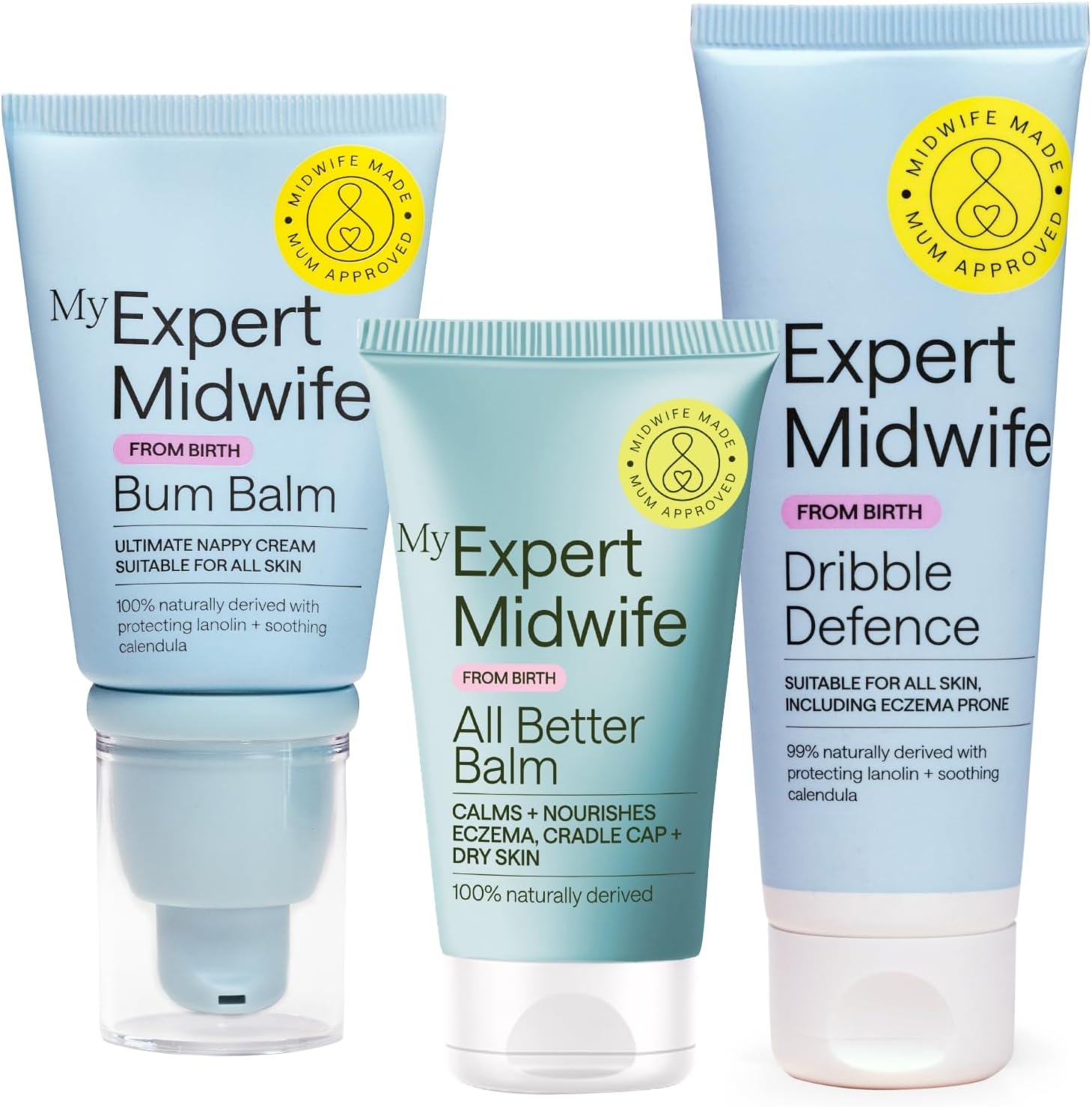 Newborn Baby Mega Mild Skin Saviours Kit, Clean Natural Ingredients, Suitable for Sensitive Skin + Fragrance Free, Set of 3 with Baby Nappy Cream, All Better Balm, Dribble Defence