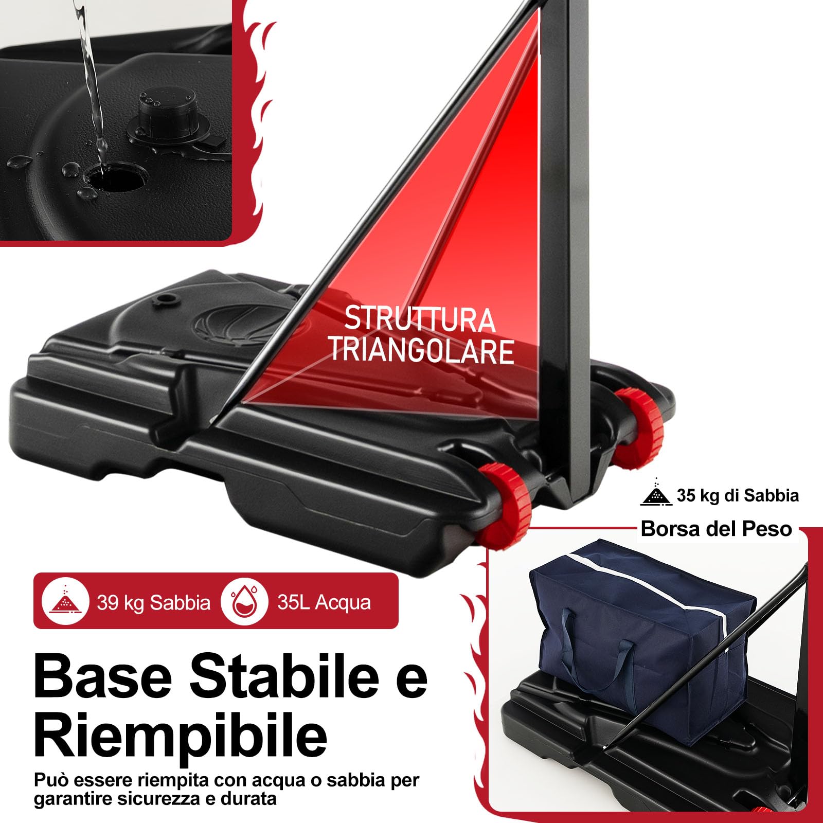 GYMAX Canestro Basket Portatile, Canestro da Basket Regolabile in Altezza 155-310 CM inclusi Pallone da Basket e una Pompa, con Tabellone Infrangibile 2 Ruote Base e Borsa, per Bambini e Adulti