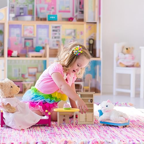 Miniatura 9 de Toyvian Estantería de madera Mini cajón de madera Gabinete de TV en miniatura Modelo Mini Librería Estantes de almacenamiento Muebles de casa de