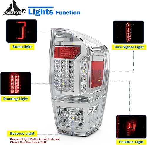 Miniatura 31 de WOLFSTORM LED Tail Light Fit for 2016-2023 Toyota Tacoma, 2016-2013 Toyota Tacoma Tail Light Replacement Assembly,1 Pair(Clear Lens)