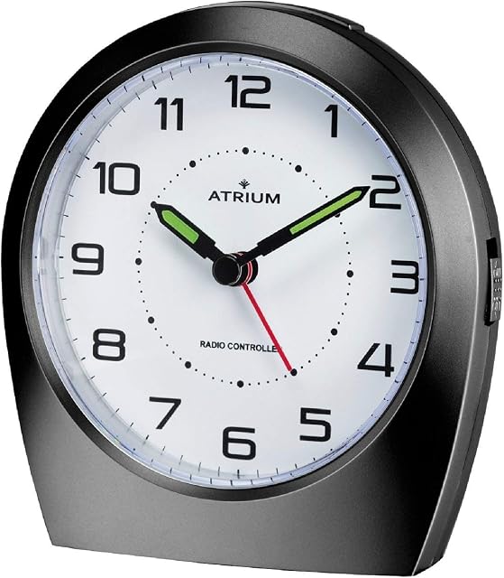 ATRIUM A620-7 Radio-Controlled Alarm Clock Analogue Quartz without Ticking Classic Design Matte Black