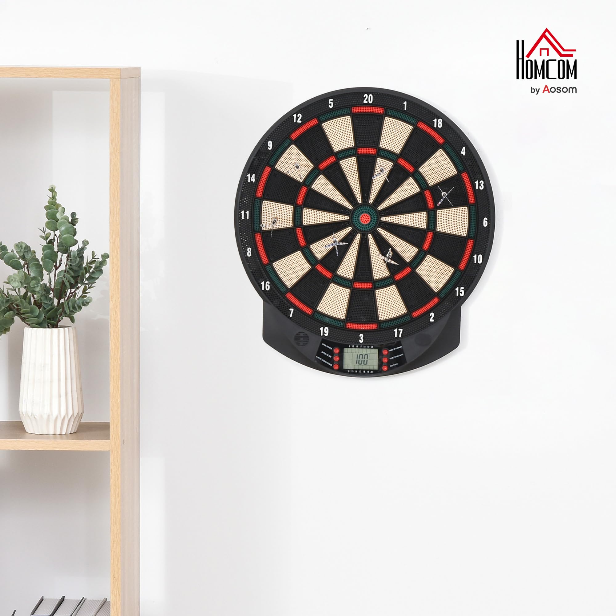 HOMCOM Bersaglio a Freccette Elettronico PP 26 Giochi 185 Opzioni Punteggio 44x39.5x2.2cm Nero