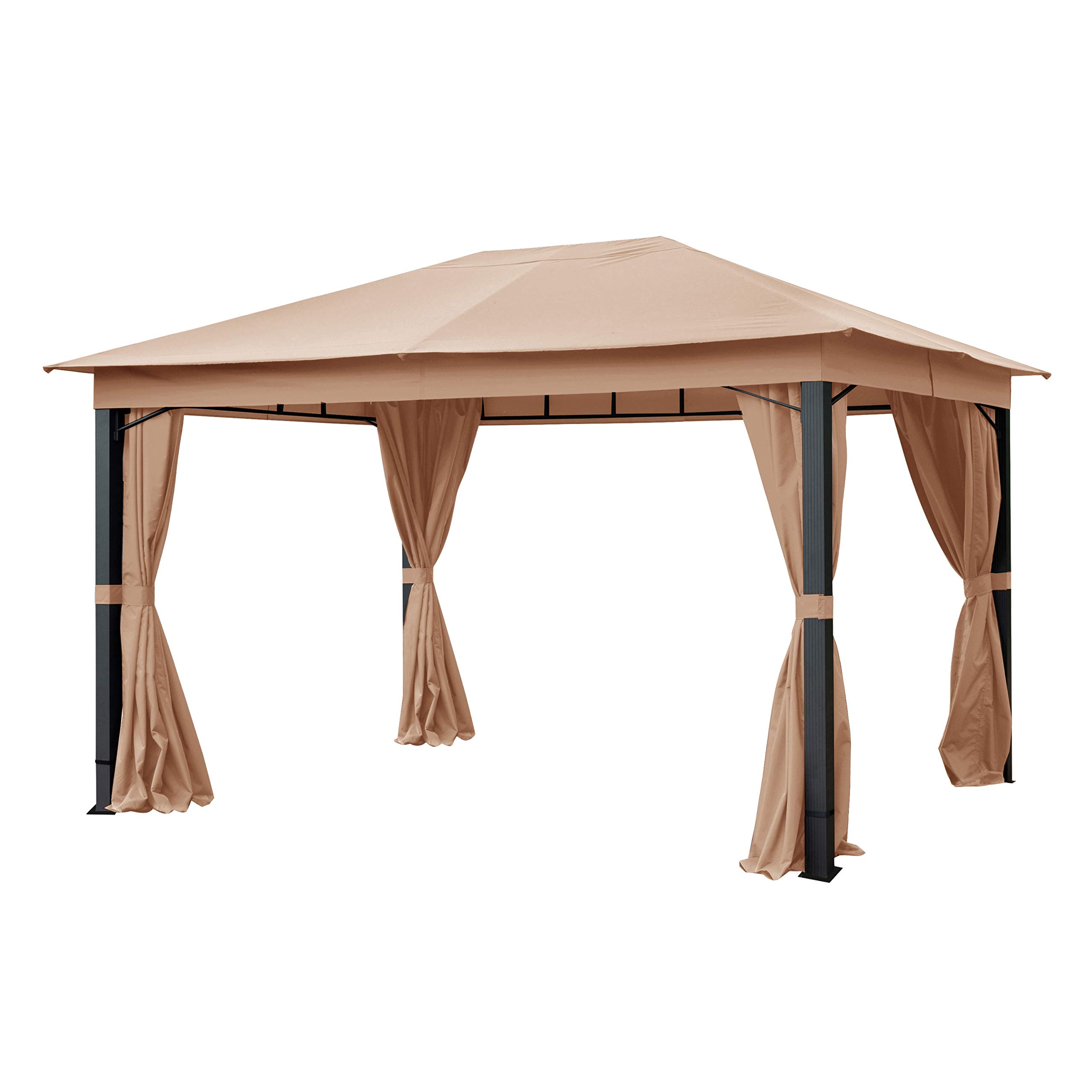 TOOLPORT 4 Cortinas poliéster Aprox. 180 g/m² - Capuchino - para cenador de jardín Sunset Premium 3x4 m