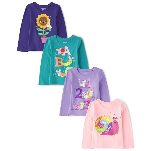 The Children's Place Baby Girls' and Toddler Unicorns,Butterflies,Trends Long Sleeve Graphic T-Shirts,4 Pack