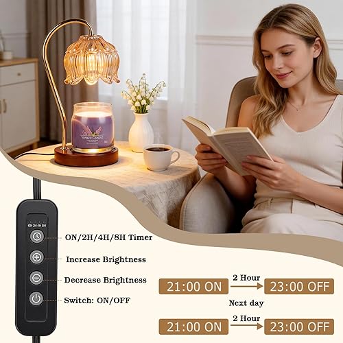 Miniatura 3 de Lámpara Calentadora de Velas con Forma de Flor con Temporizador, Calentador de Lámpara de Vela Regulable, Regalo de Navidad y Cumpleaños