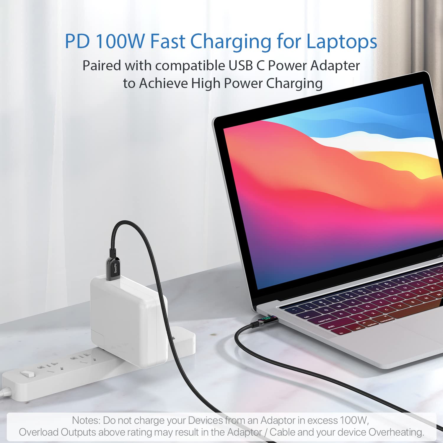 SOOPII Cavo USB Tipo C,100W Ricarica Rapida Nylon Intrecciato Cavo USB Tipo C con display a LED per lPhone 15/15 Pro/15 Plus,lPad Air, MacBook Pro,Galaxy S23/S22 (Nero, 1.2m 2Pezzi)