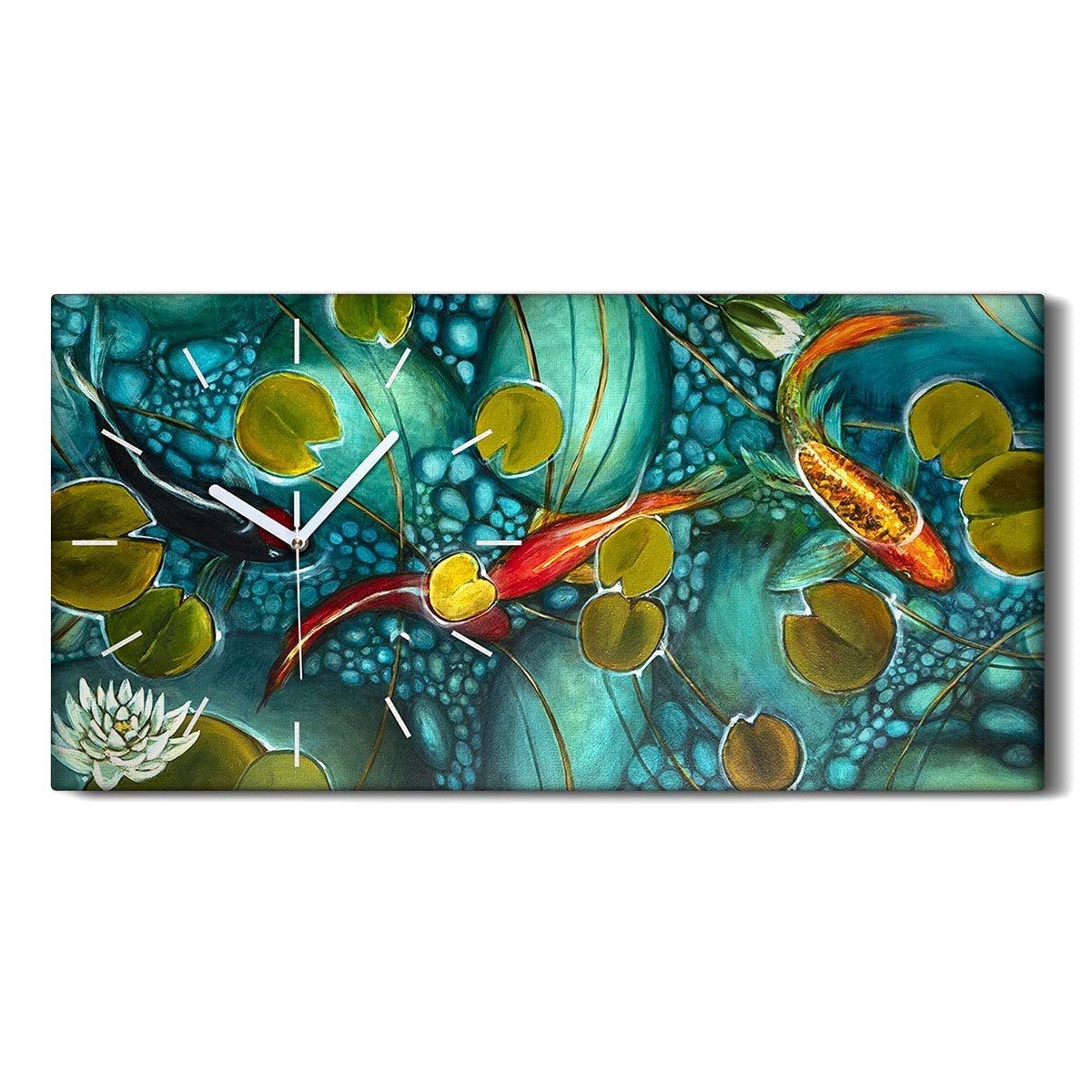 Horloge sur Toile Salon Moderne Motif Poisson Koi Tableau Déco Nature