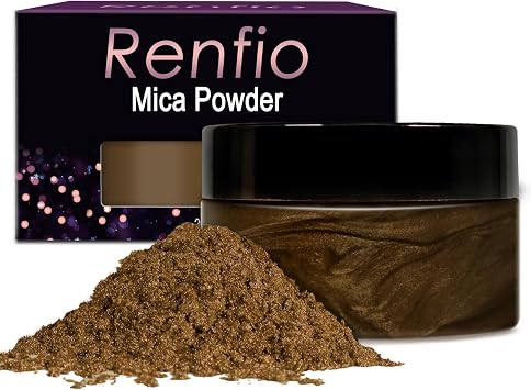Renfio 100g Mica Powder Pigment, Metallic Natural Dye Mineral | Pearl Shimmer Epoxy Resin Dye for Painting Soap Making Slime Bath Bombs 3.5 Oz - Coffee Brown