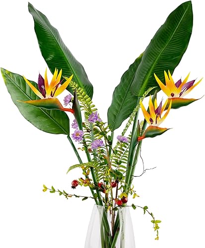 Miniatura 2 de Bird of Paradise Flores artificiales Strelitzia de goma de 32 pulgadas de tallo largo, 3 unidades, adecuadas para decoración del hogar, exhibición