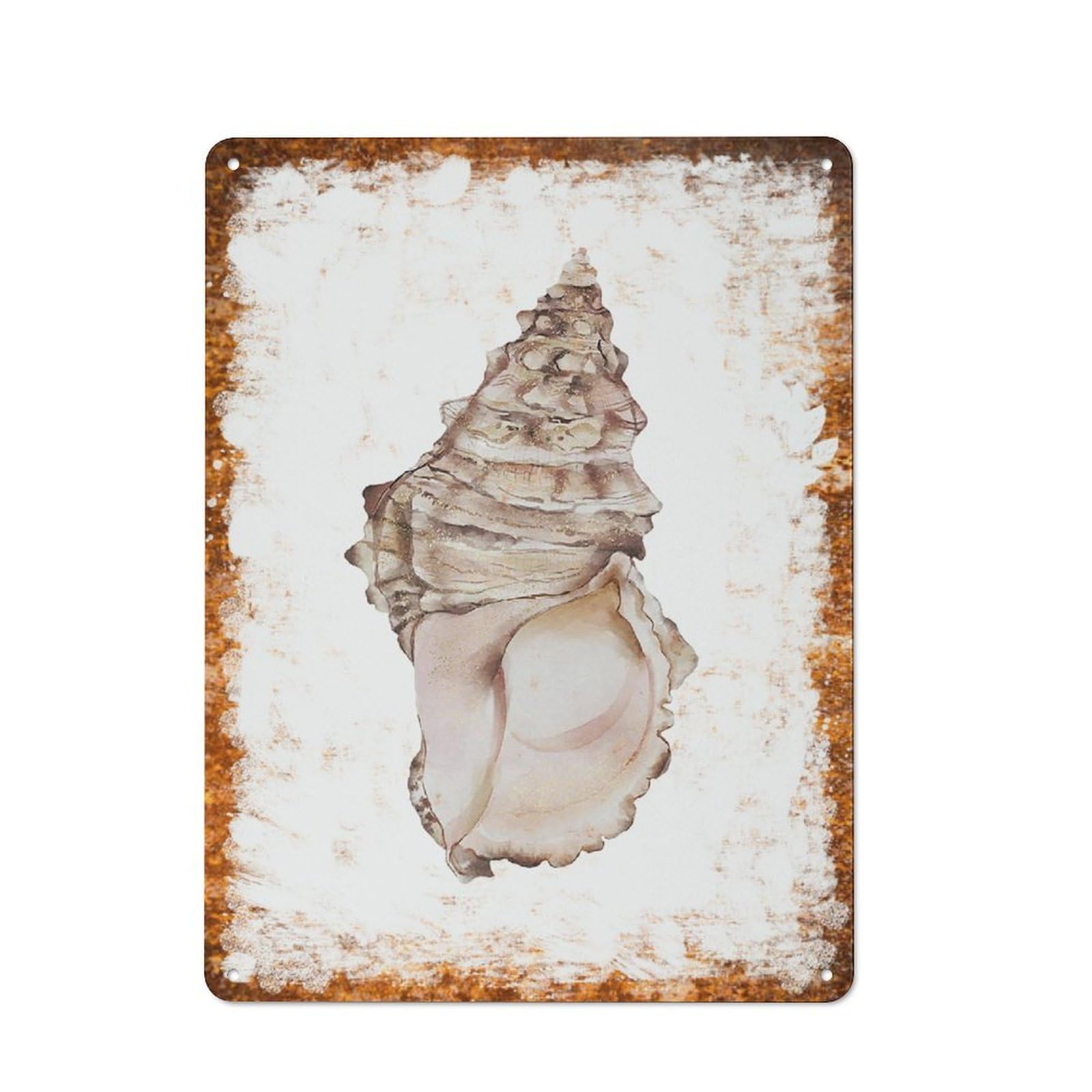 Metal Tin Sign Conch Seashell Watercolor Pattern Vintage Rustic Wall Art Kitchen Bathroom Bedroom Living Room Cafe Farmhouse Entryway Office Garage Home Bar Laundry Room Porch Patio 8x12 Inch