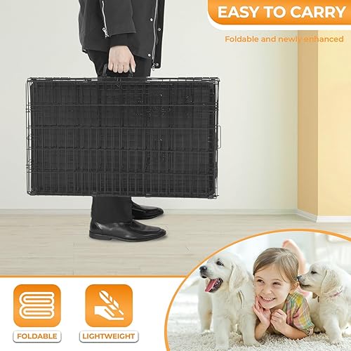 Miniatura 5 de PayLessHere Jaula grande para perros medianos y grandes de 24 pulgadas, jaula de metal para perros de doble puerta, plegable, para viajes,