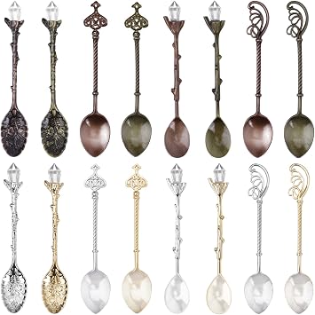 Retro Spoons, Crystal Alloy Coffee Spoons, Vintage Carved Teaspoons, Decorative Dessert Spoon Stirring Ice Cream Spoon for Coffee Tea Cake Dessert Sugar Home Office Party Supplies16 Pcs
