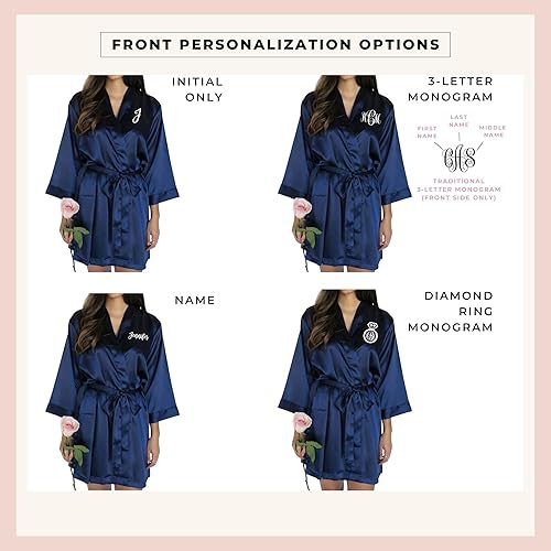 Miniatura 6 de Women's Satin Short Kimono Bridesmaid Robes, Bride Robe With Name or Title, Quinceañera Robe, Sweet 16 Robe, Personalized Wedding Party Gift, Bridal