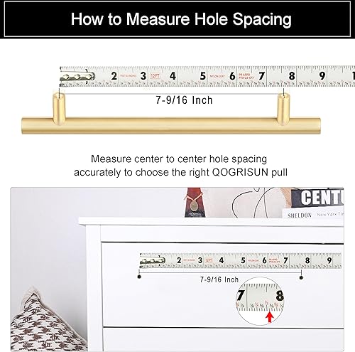 Miniatura 3 de QOGRISUN Paquete de 2 tiradores de gabinete de latón macizo, manijas de barra en T de estilo europeo dorado, centro de agujeros de 7-916 pulgadas