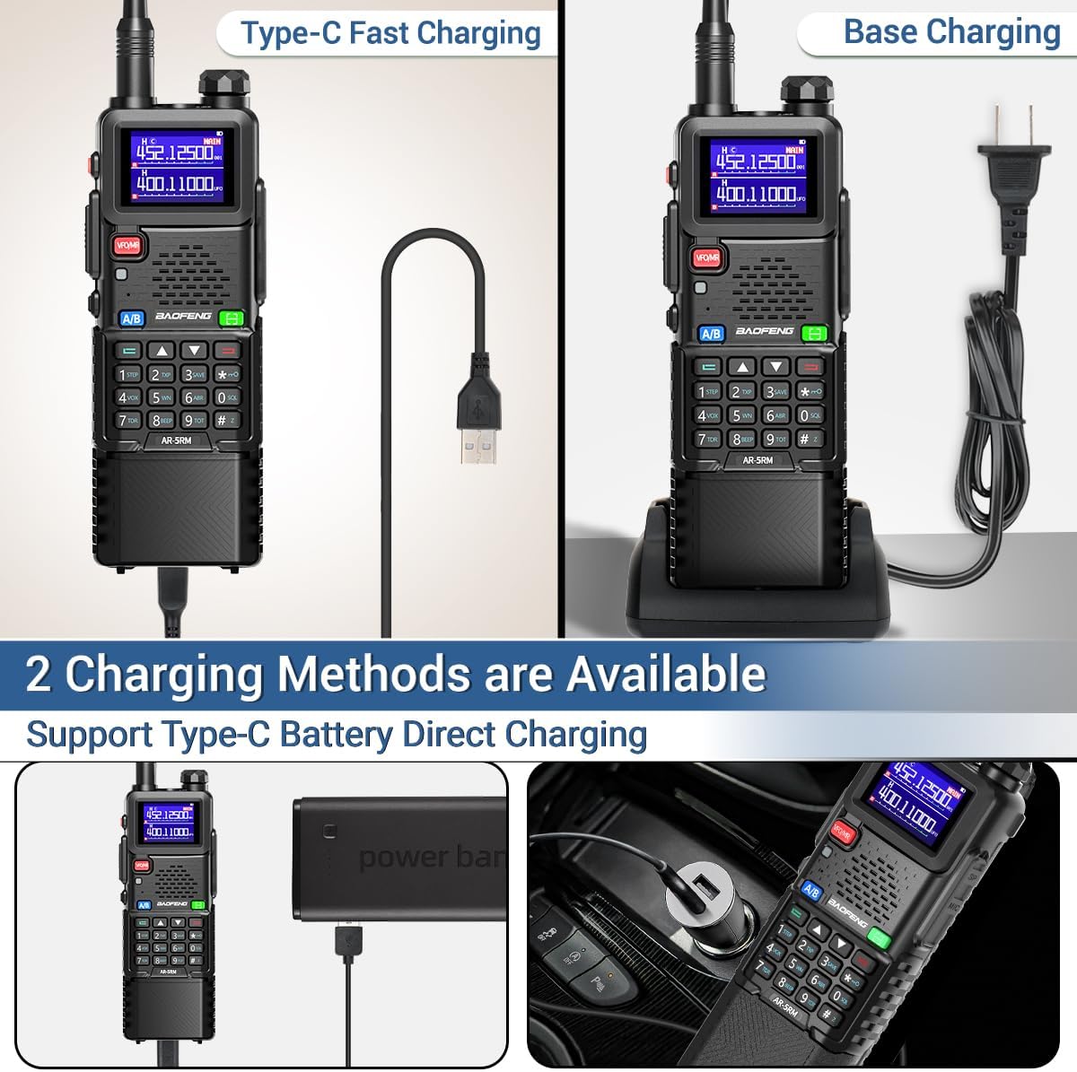 Baofeng Radio Ham Radio Long Range 10W 5RM Handheld Two Way Radio NOAA Weather Radio DTMF Walkie Talkies Copy Frequency 999CH USB-C Charger 3800mAh Battery Survival Gear (2 Pack)