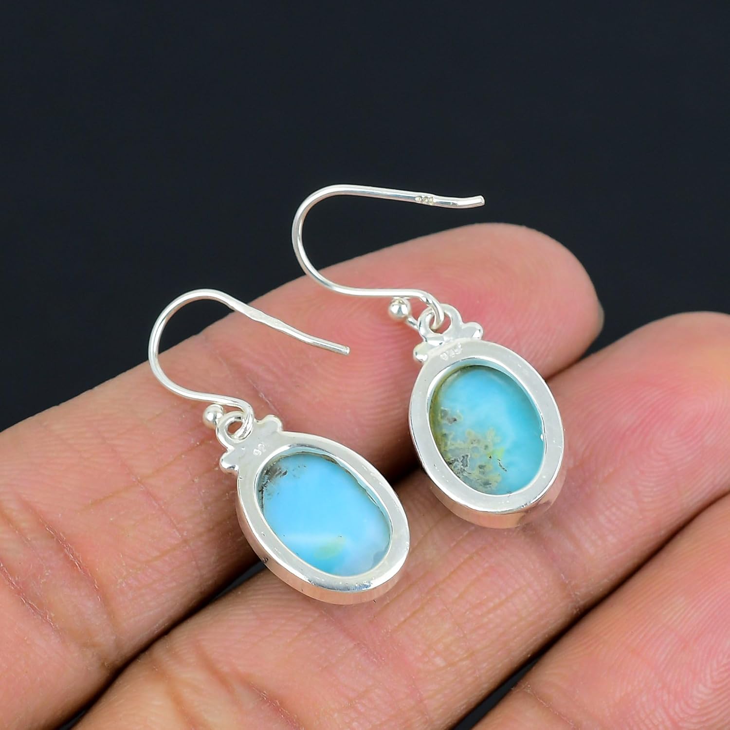 Silver Palace Solid 925 Sterling Silver Natural Larimar Gemstone Earrings For Womens