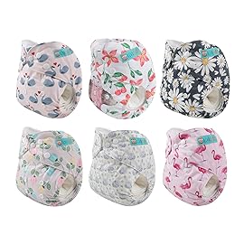 ALVA 6 Pack Cloth Diaper with 12 Inserts One Size Adjustable Washable Reusable Diaper Cover for Baby Girls and Boys