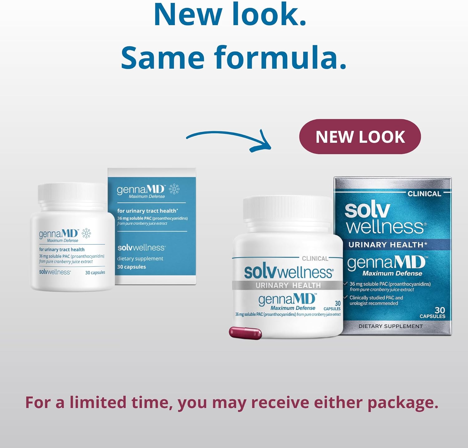 Solv Wellness GennaMD - Maximum UTI Defense - 36 mg Soluble PAC from 100% Cranberry Juice Extract - Highest PAC Concentration in a Small, Easy-to-Swallow Capsule - 30 Capsules