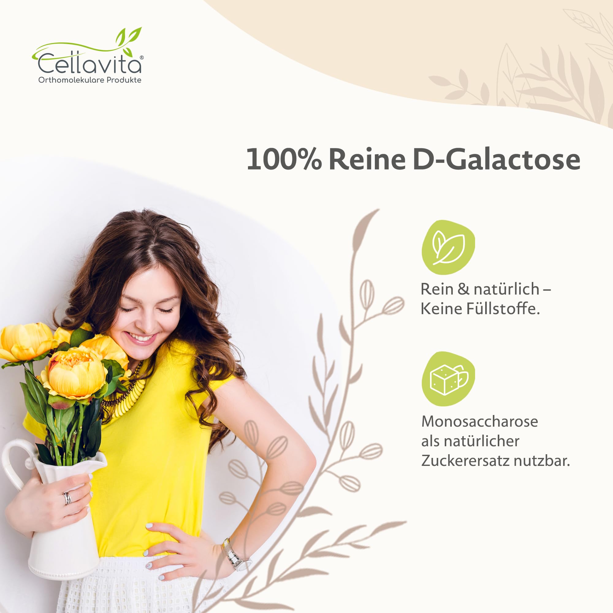 Cellavita – D-Galactose Vita Pulver (>98% hochrein) 500g – Galaktose Nahrungsergänzung für Energiestoffwechsel & Gehirnfunktion – Einfachzucker zusatzstofffrei für mentale Klarheit & Wohlbefinden