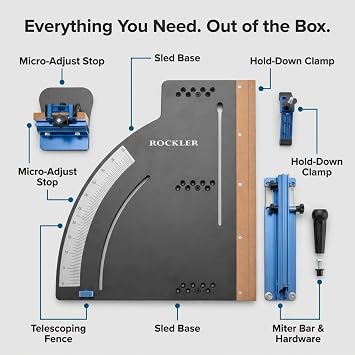 Rockler Table Saw Crosscut Sled with Telescoping Fence & Flip Stop | Crosscut Sled Accurate Crosscuts Table Saw Sled Telescoping Fence Flip Stop Included