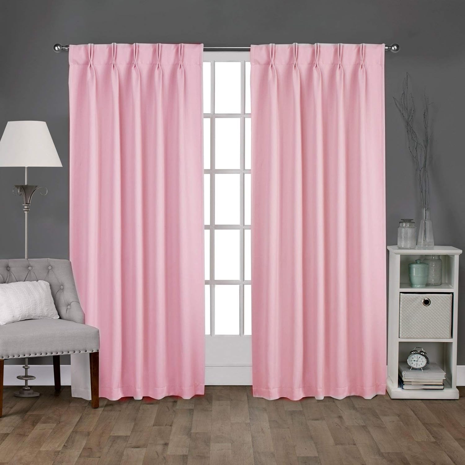 Sateen Twill Woven Pinch Pleates Polyster Blended Room Darkening Blackout Curtain Panel & Drapes (Baby Pink Solid, 26 Inch Wide by 72 Inch Long- 2 Panel)