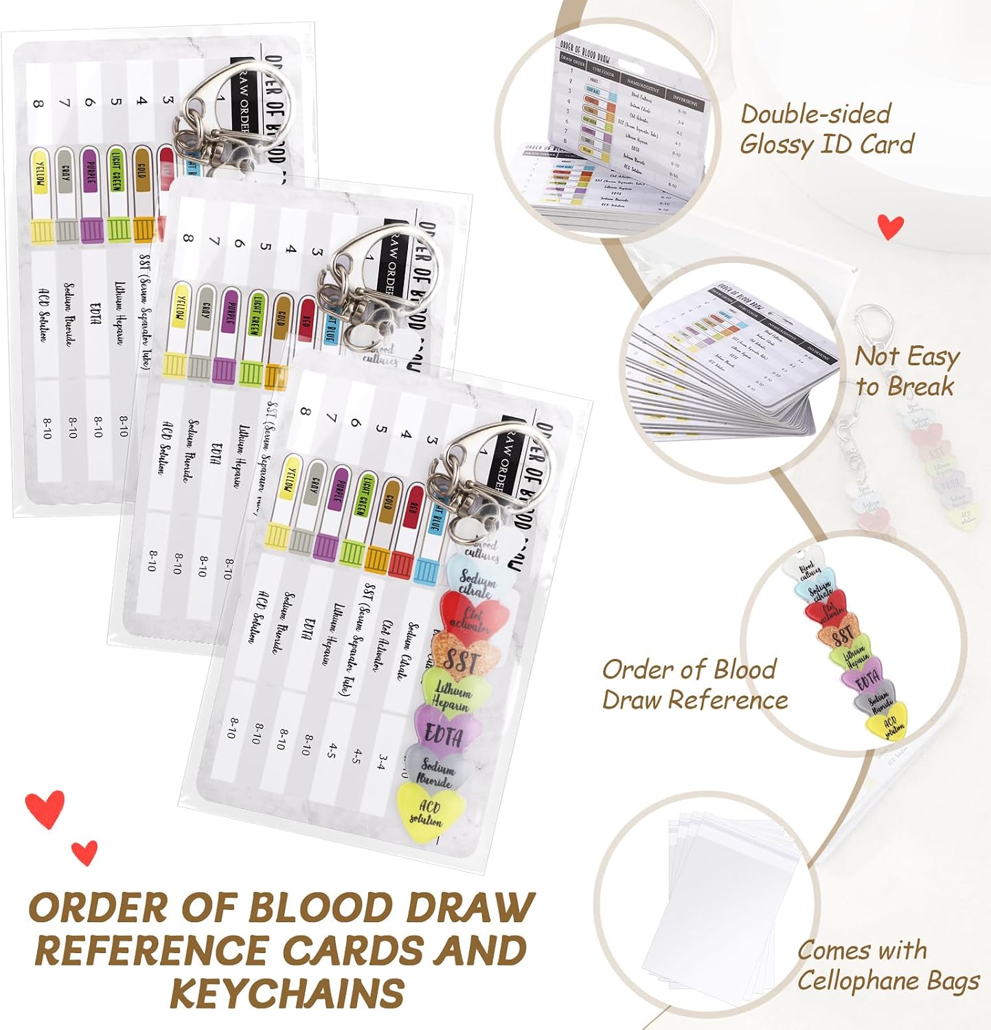 Cunno Order of Blood Draw Beads with Reference Card Phlebotomy Essentials Accessories for Phlebotomist Lab Week Gifts