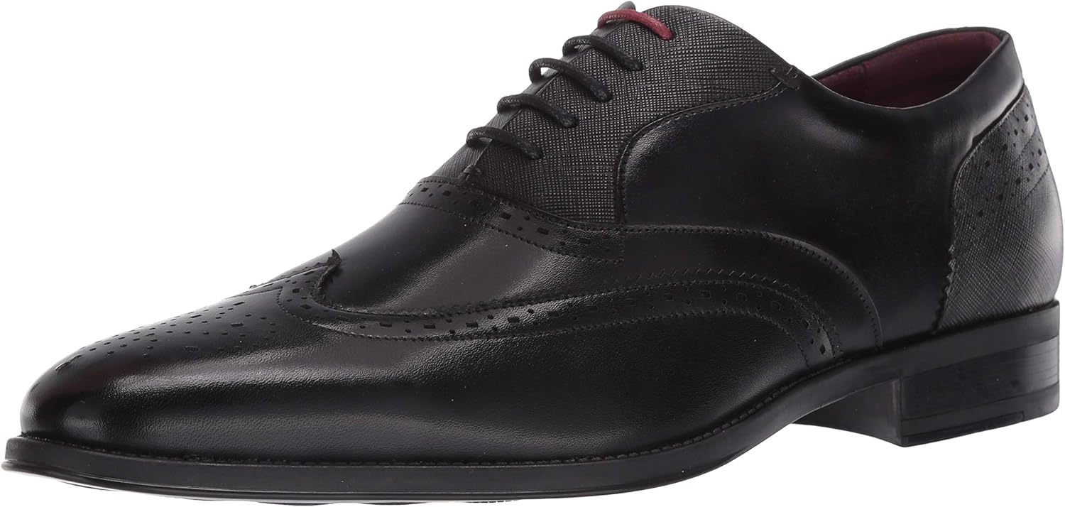 STACY ADAMS Mens Hendrick Wingtip Oxford, Cognac, 9.5 Wide