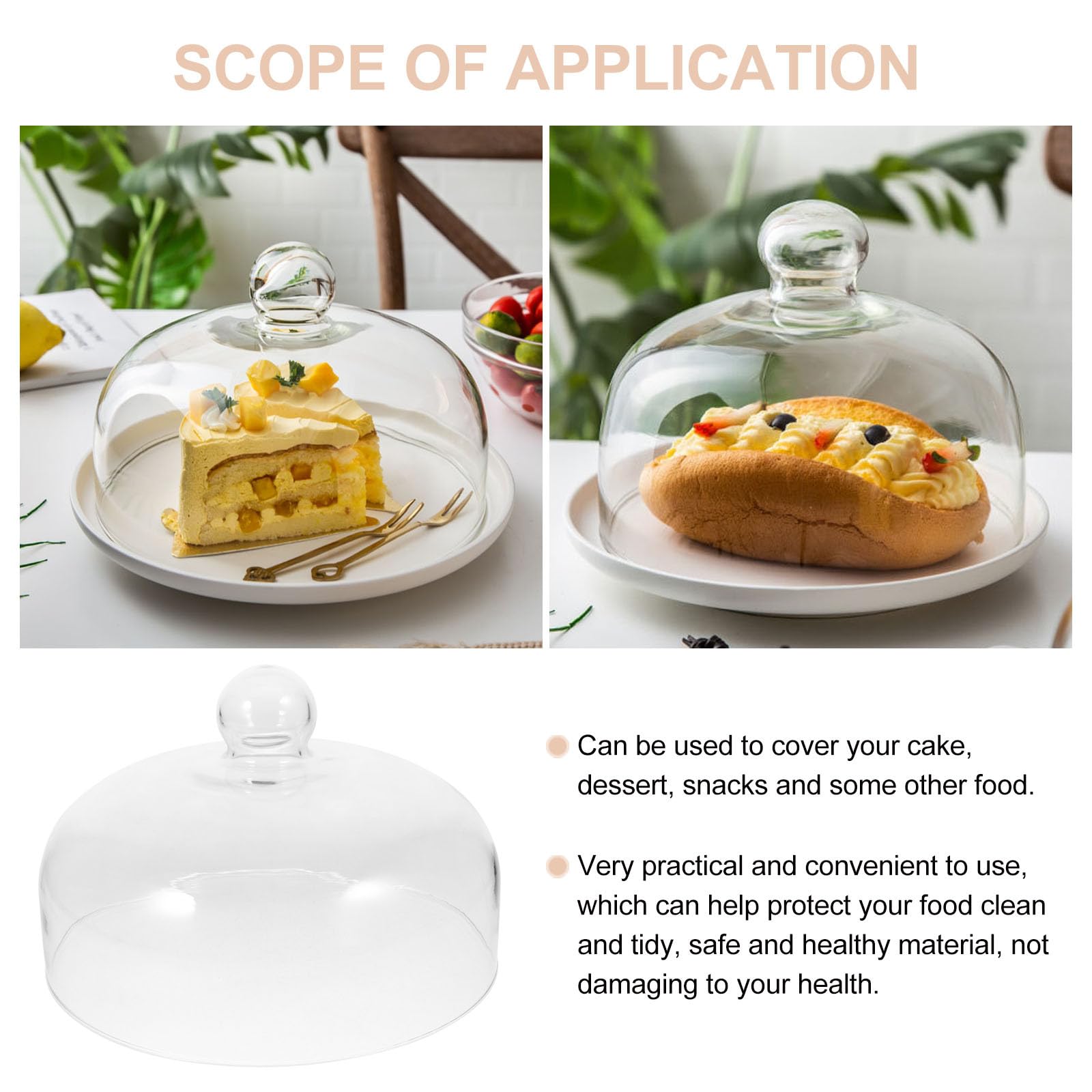 Amosfun Cúpula De Cristal para Pastel 26Cm Cubierta Transparente para Soporte De Pastel Cúpula Redonda De Queso con Perilla Manija para Pastel Plato Exhibición De Postre Plato para Servir
