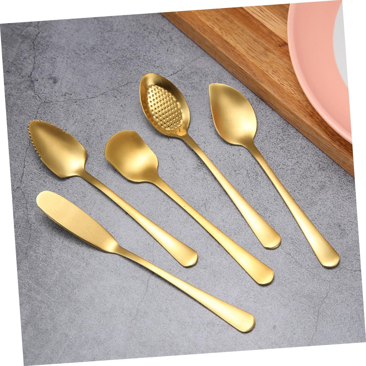Cabilock 6pcs Stainless Steel Fruit Spoons Ergonomic Grapefruit Ice Cream Spoons for Desserts Salads and Appetizers Easy to Clean Kitchen Utensils