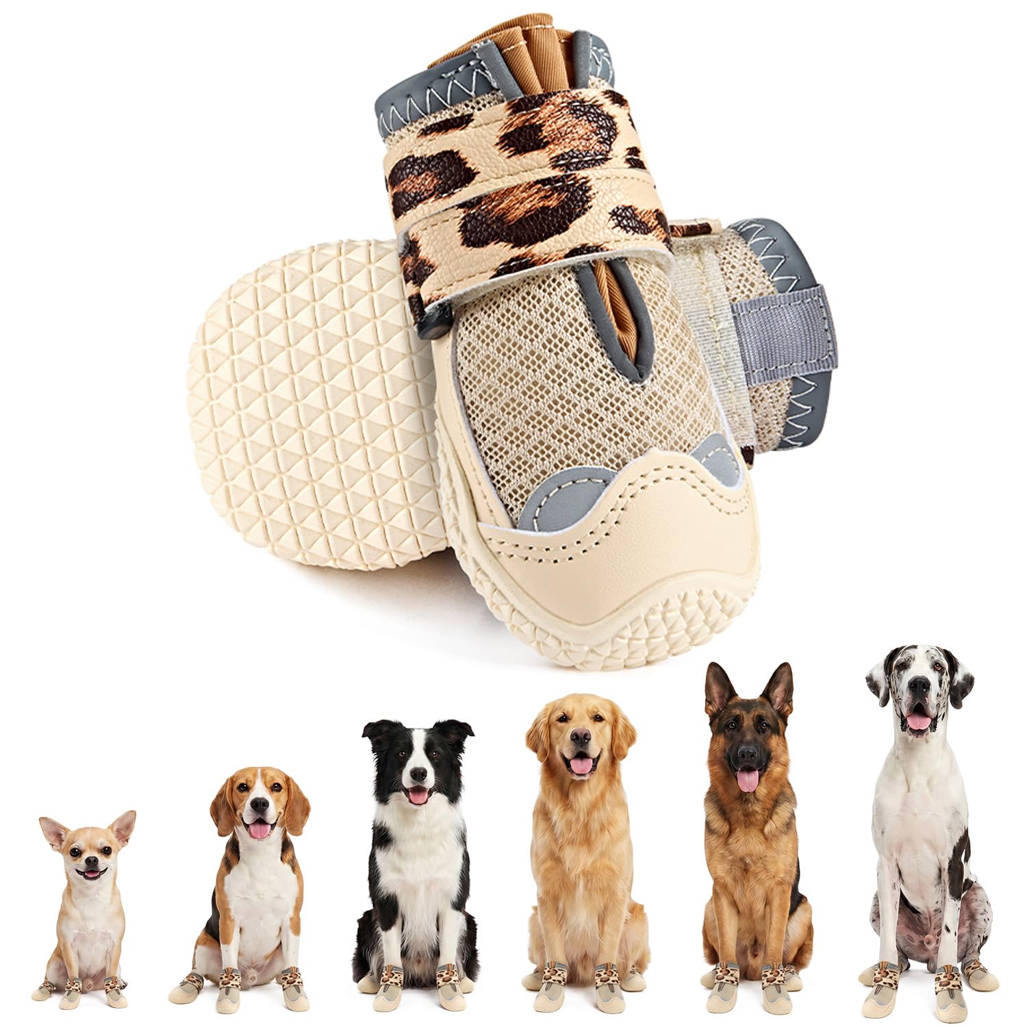 Eyein Hundeschuhe Pfotenschutz, atmungsaktiv Hundeschuhe mit Rutschfester Sohle und reflektierendem Klettverschluss für kleine, mittlere und große Hunde