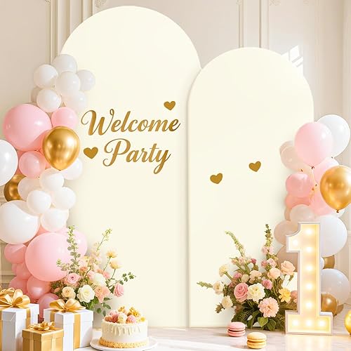 Miniatura 5 de Juego de 2 fundas de arco marfil ajustadas de elastano para arco de boda de 7.2 pies y 6 pies, cubiertas de soporte arqueadas redondas para marco de