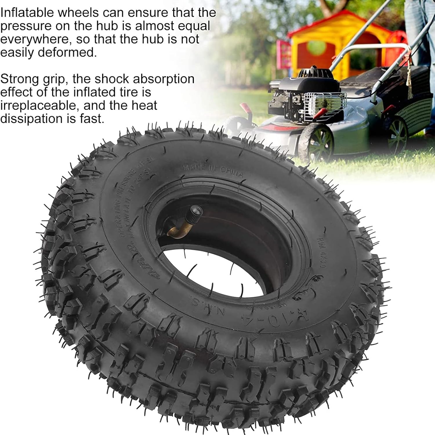 Electric Scooter Tire/Wheel, 4.10-4 Mobility Scooter Wheel Tire Inner & Outer Tube Anti-Skid Inflation Tire for Garden Snow Blower, Scooters, Lawn Mowers, Trolleys, Unicycles