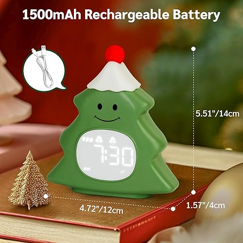 Miniatura 7 de Yiliaw Reloj despertador para niños con luz nocturna, reloj despertador de árbol de Navidad, lindo reloj despertador recargable para dormitorio,