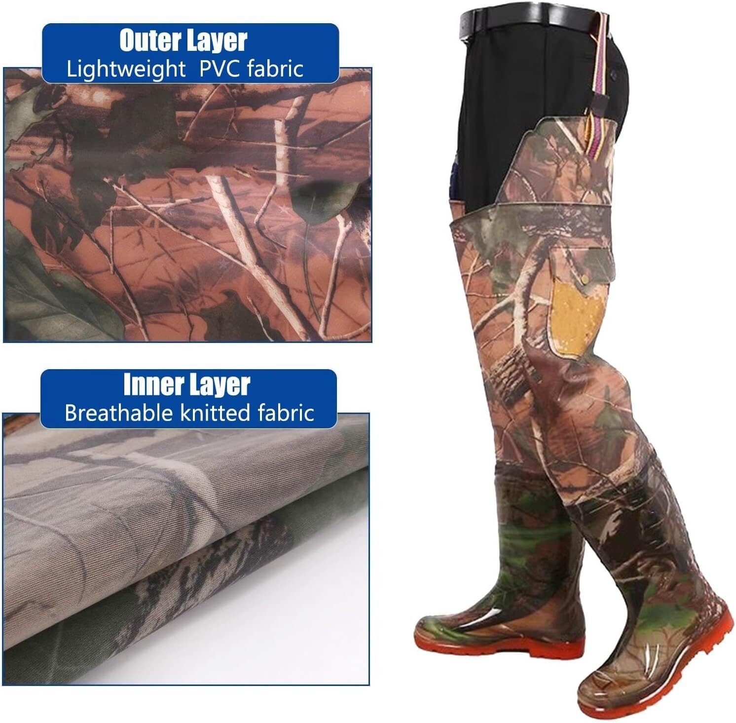 EPANO LXXW Waders Pesca Scarpe Impermeabili in PVC a Forma di Rana, Stivali Impermeabili da Esterno con Tasche, Stivali da Pioggia Alti, Stivali da Pesca Alti Fino al Ginocchio(7)