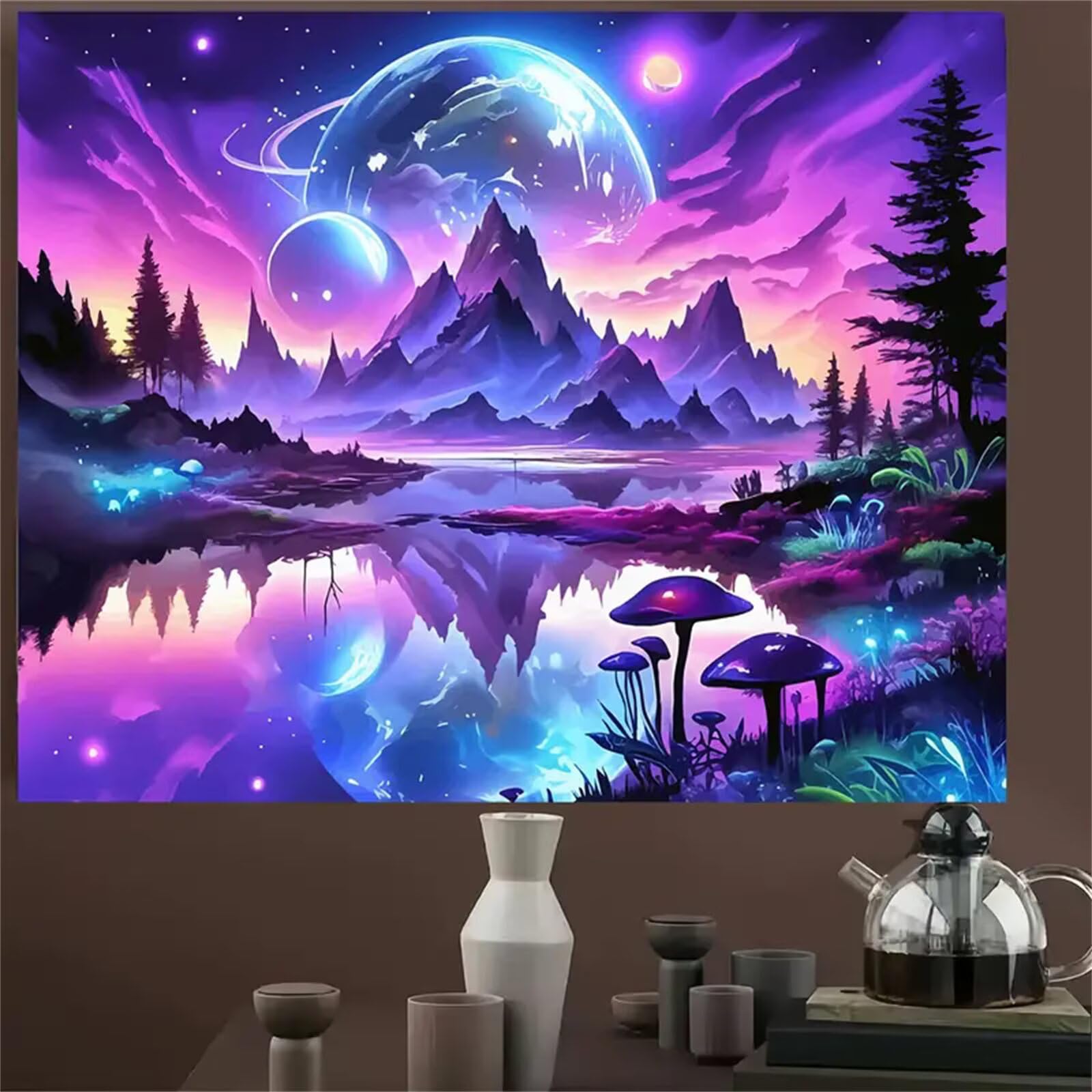 Montaña con paisaje púrpura Pintar por Numeros con marco DIY Cuadro Con Números Kit de Pintura al óLeo Digital para Adultos de Lienzo Paint by numbers Kits Manualidades para Hogar Decoración 60x75 cm