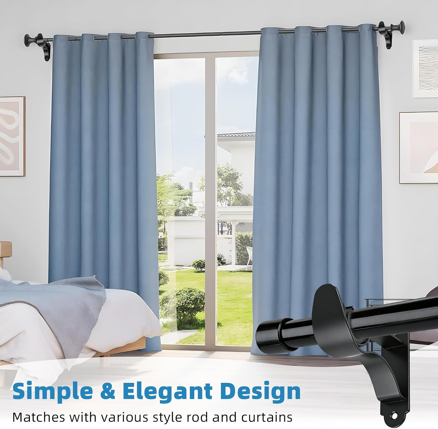 4 Pack Curtain Rod Bracket, Heavy Duty Curtain Rod Holder Hook for Wall, Black Drapery Rod Support Brackets for 1 in Drape Poles