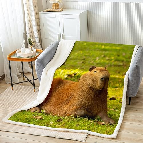 Miniatura 8 de Capybaras - Manta de vellón Kawaii para sofá y sofá, bonita manta relajante Capibara, regalo de cumpleaños para los amantes de las mascotas, manta