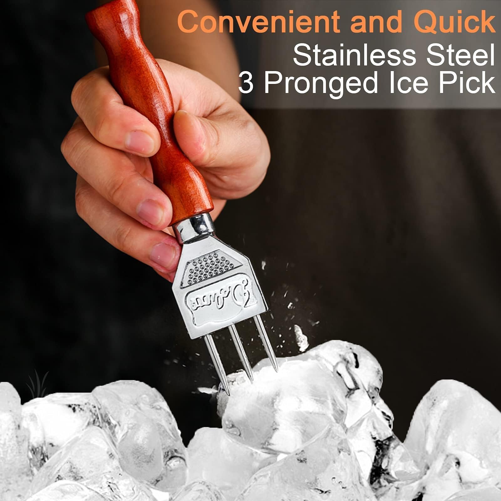 Ice Pick Set di 2 con Manico in Legno, Cippatrice per Il Ghiaccio 304 in Acciaio Inox,Tritaghiaccio,Scalpello per Ghiaccio, Ghiaccio Tritato, di sicurezza per bar da cucina
