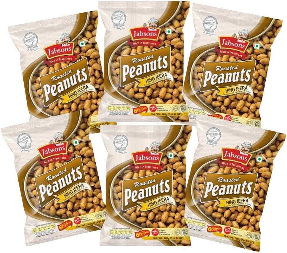 Jabsons - Roasted Peanuts Hing Jeera, 140g (Pack of 6)