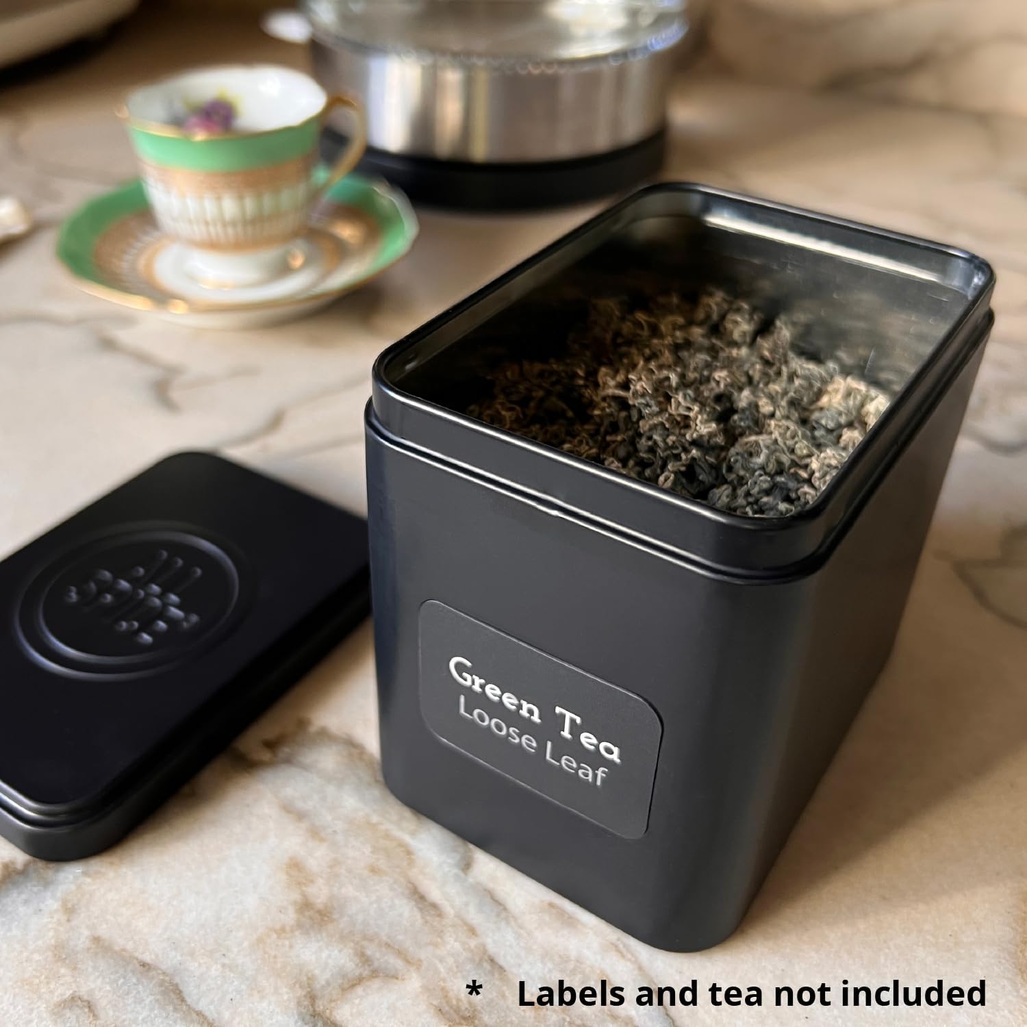 AllSpice Tea Tin 9-Pack, Black Steel, 3" x 4.5" x 3.6", Air-Tight Seal, Fits Tea Bags and Loose Leaf Tea