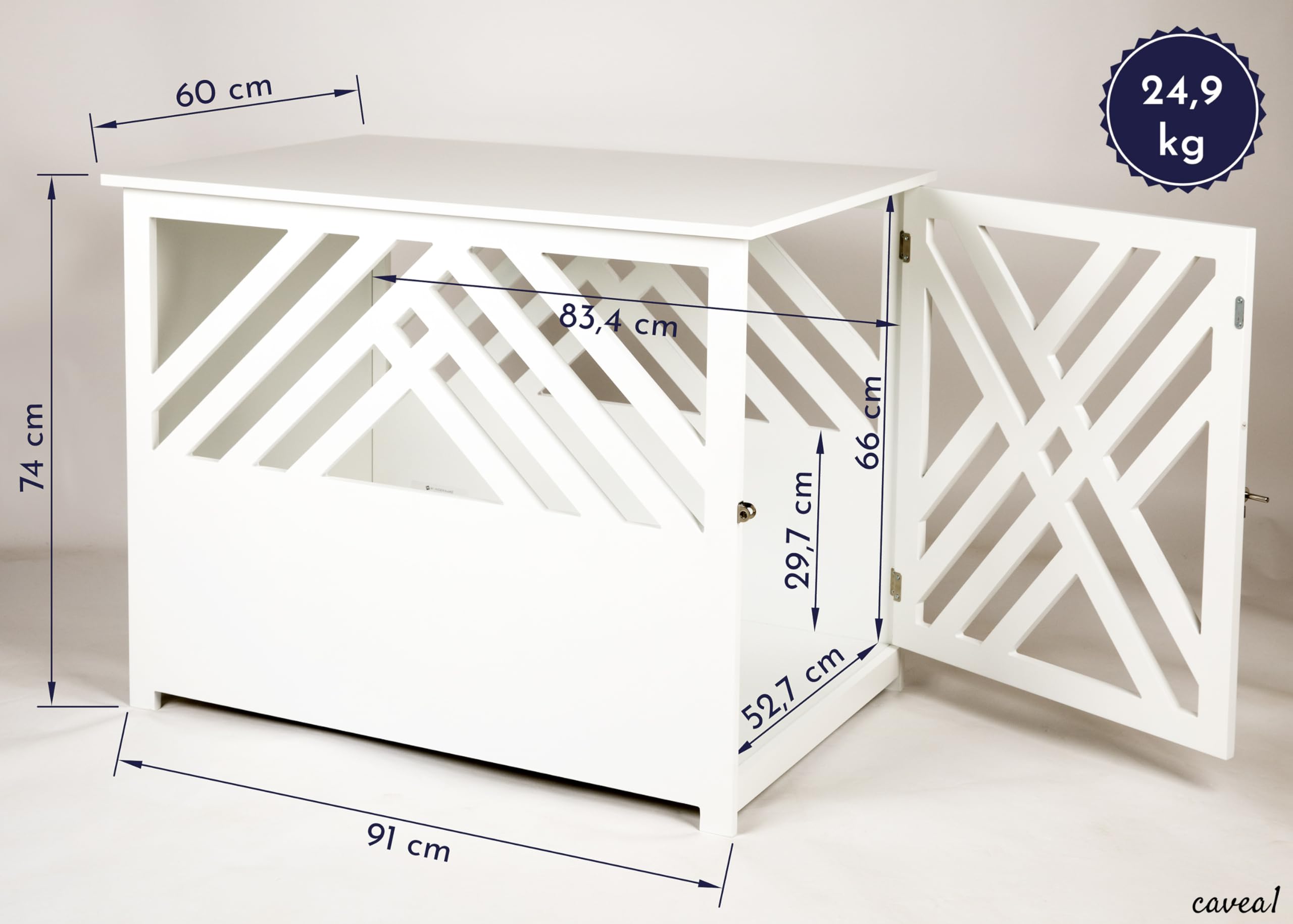 Cage Design pour Chien en Bois pour la Maison Appartement avec Table d'appoint, Caisse pour Chien pour Le Salon intérieur, 90x60 cm Blanc
